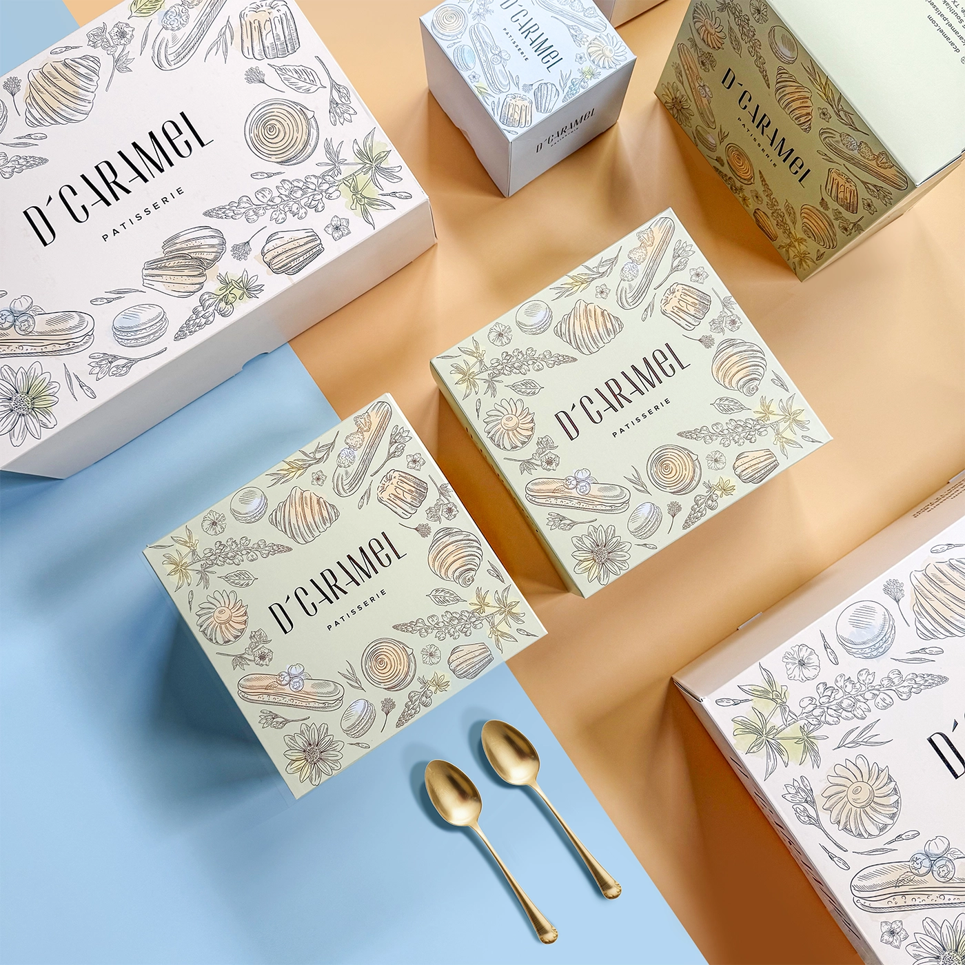 Brand identity and packaging design for a patisserie and bakery